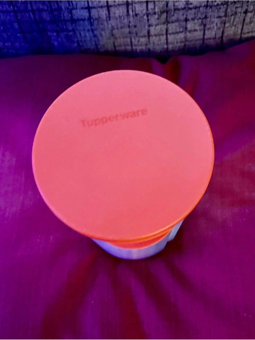 Vintage Tupperware 3-in-1 Divided Canister (Model #5878) with colored pencils